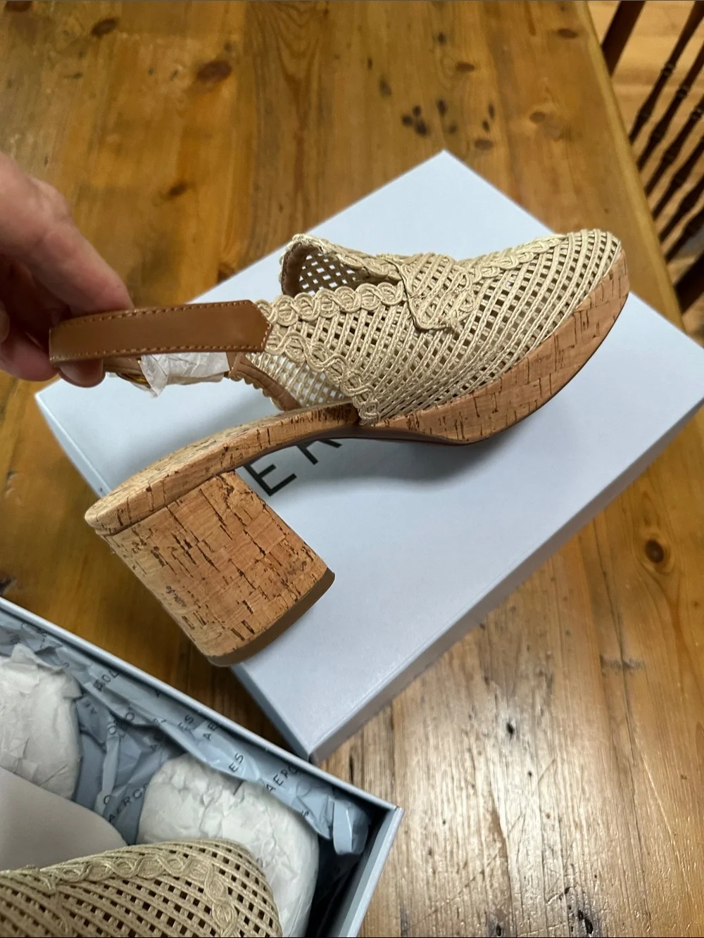 AEROSOLES Beige Woven Slingback Cork Block Heel - Picture 4 of 8